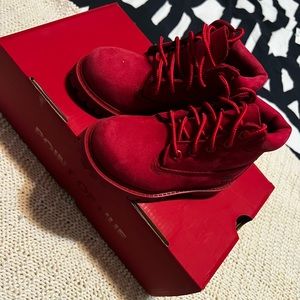Red timberland boots